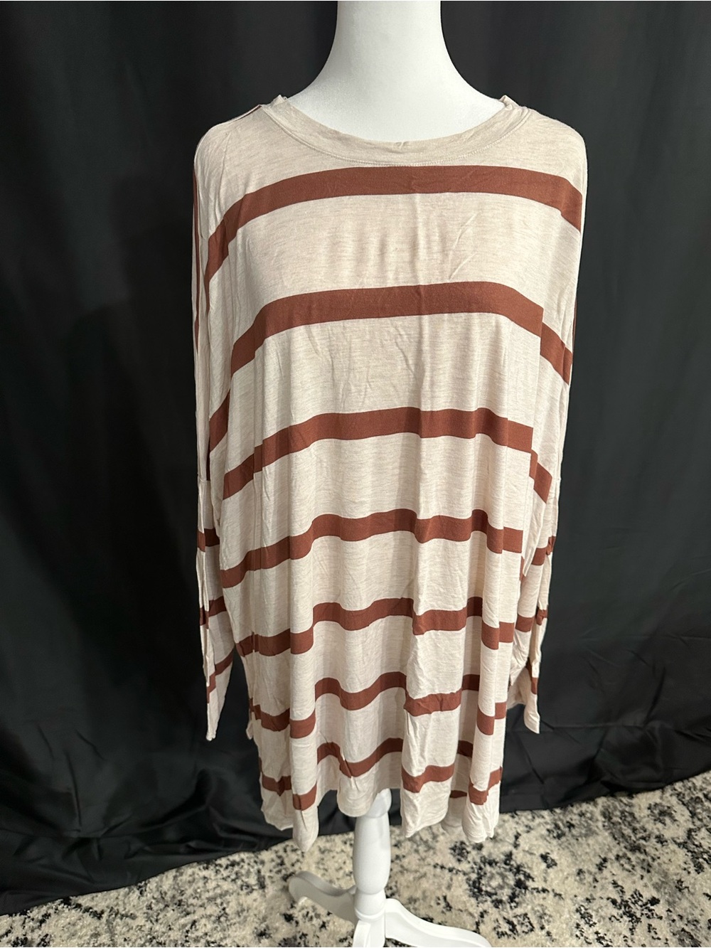 Maurices Cream and Rust Striped Long Sleeve Top